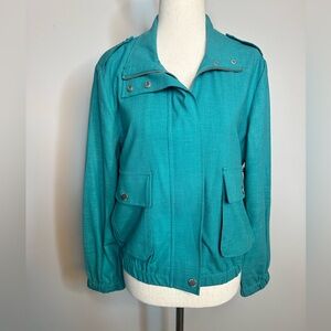 NWT sz S Liverpool teal zip pockets bomber jacket blazer grey blue collar